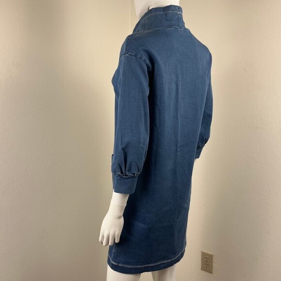 Madewell Women Size XXS Denim Sweatshirt Tunic Shift Mini Dress Funnel Neck Mod - Picture 10 of 13